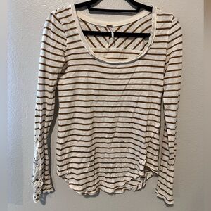 Free People Brown and White Striped Long Sleeve Top